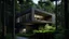 Placeholder: The image captures a modern house nestled in a dense forest, showcasing architectural exterior brutalism with its stark geometric shapes and concrete facade. The photo emphasizes the contrast between the man-made structure and the natural surroundings, creating a striking visual impact. The composition is balanced, with the house positioned off-center to highlight the lush greenery of the forest. The lighting is soft and diffused, casting gentle shadows on the building and enhancing the overall