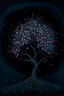 Placeholder: Acrylic painting of a slender cherry tree in bloom painted in isolation, with a lush crown of flowers, flower petals blowing in the wind, moon light shining above it, dark night background, muted colours, fine details, dream like, atmospheric, highly detailed tree