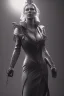 Placeholder: Hannah Waddingham, Rebecca Welton, as evil queen in black leather, busty, cleavage, dominatrix, curvy, angry, stern look. unreal 5, octane render, cinema4d, dynamic lighting, dramatic lighting, 4k, redshift render, highly detailed, hyper realistic,anthropomorphic black wolf long