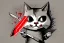 Placeholder: Cat diabolical smiling with a bloody knife with blood. Illustration.