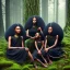 Placeholder: Octane render. Ultra realistic photo .a group of women.five young black women sitting around a fire. Black Sisters. Sitting and Standing together. the face of A young black woman. A wood nymph emerging from the forest. Her hair looks like vines. Dreadlocs. Her skin is the colour of dark soil. Her skin looks like tree bark. Her clothing is made of vines, grass and leaves.