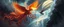 Placeholder: fire smoke and fog and light rays, phoenix jellyfish octopus bird witch in chrome reflective icy waterfall looks beyond really powerful slapping a bird in the face with fire, fantasy illustration, in the style of Rembrandt, planetary saturn background