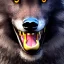 Placeholder: black alpha wolf baring teeth photorealistic