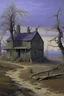 Placeholder: A grayish purple rickety house near a graveyard painted by Caspar David Friedrich