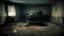 Placeholder: dark dirty room where is old tv and dancing shadows