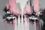 Placeholder: White, pink, and grey Abstract painting, city, people, impressionism painting