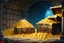 Placeholder: dnd, fantasy, watercolour, large strokes, stylistic, dungeon, piles of gold, chests full of gold, various riches, opulent, grandiose