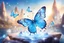 Placeholder: crystal shining light blu with butterfly, magical landscape with light shining drops