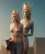 Placeholder: Statue of Queen of photography. Cute blonde woman. Photographer in golden crown. Standing on the street. Big camera in her hand. hyperdetailed, photorealistic, trending on artstation, greg rutkowski, beksinski, kodachrome