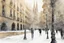 Placeholder: Barcelona in the snow in the sunshine, watercolor and black ink outlines, sparkling golden glitter, ethereal, cinematic postprocessing, bokeh, dof