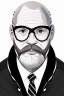 Placeholder: black and white,real estate agent,bald male with grey beard,55 years old,glasses,, necktie,portly,detailed drawing,white background