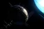 Placeholder: sci-fi planet with a broken satellite view from the space station