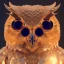 Placeholder: Owl,full body shining gold metal, elegant, bokeh, volumetric lighting, extreme detail, Photorealism, High detail, Hyper macro lens blur, 100mm, cinema4d, HDR, 8k, unreal engine 5