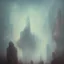 Placeholder: photographic camera in abstract style. fog and smoke in atmosphere. bokeh, lens flare. Dark mood. Dripping paint. oil on canvas, high detailed. beksinski