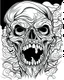 Placeholder: create a 2d black outline, "scary psycho monster death killer deformation on face and psycho smile coloring book for adults", coloring page, low details design, black contour, coloring page design, coloring page for adults,horror background, black contour and white space beetween contour, same contour,sketch style, horror style, creepy style, minimalist, halloween background,simple, white background