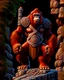 Placeholder: Orangutan Assassin Gothic symmetrical design standing on the edge of a cliff frontal view full body full arms full legs full head full pixel art hyper-detailed hyper-realistic full legs 8k