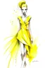 Placeholder: Watercolor fashion yellow short futuristic dress sketch