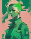 Placeholder: independent business woman, style of laurie greasley, james gilleard, genshin impact, trending pixiv fanbox, acrylic palette knife, 4k, minimalistic, few colors, green color, minimalistic background, devinart, trending on artstation, low details