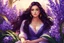 Placeholder: A beautiful girl is sitting surrounded by full of hyacinth flowers, long dark hair, sparkling eyes, digital painting style, high quality