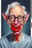 Placeholder: half grey haired half bald Bill Gates with a gremlin cow with big lipstick mouth, big lips