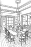 Placeholder: Outline art, house interior design, dining room, no shading, no lines, cartoon style, --ar 9:11