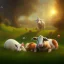 Placeholder: FARM ANIMALS SLEEPING, volumetric light high details psychedelic background