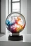 Placeholder: masterpiece, color glass sphere machine that converts color into love, ink, smoke, standing in a white loft art exhibition, modern art gallery, smoke in the background, all in white and glass, 35mm film, hyperrealistic photography, award winning art, tiny glass details in the foreground, natural lighting, amazing composition, subsurface scattering, amazing textures, soft light, bokeh, vivid, vibrant , highly textured, poster, fine art --s 200 --ar 9:16 --chaos 15 --style raw