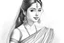 Placeholder: pencil sketch of a pretty girl in a saree: full