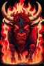 Placeholder: Vintage illustration of a demonic and magical brutal and angry bull made of red flames and fire, savage and obstreperous nature, Tsuguyuki Kubo art, Topcraft, vintage storybook illustration style, ornamental, fantasy folk art, psychedelic theme, inspires by 70s Japanese anime, early Studio Ghibli, fantasy animation cartoon, last unicorn