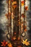 Placeholder: Beautiful abstract chaotic background wallpaper with autumn leaves, glass, reflections, smoke and chains, abstract and combined together