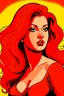 Placeholder: cartoon of seductive slightly chubby woman with long very red hair, thick red lips and smoky eyes