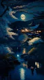 Placeholder: impressionism-style painting of a beautiful scenery at night in japan