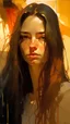 Placeholder: A Breathtaking Painting Depicting A Portrait Of A Young Woman With Long Hair And Captivating Eyes In Sunlight By Alex Maleev, And Miles Johnston, Elegant And Emotive Facial Expressions, Incorporating Delicate Washes And Mesmerizing Warm Tones, Truly Masterpiece Of Art, Golden Hour, Masterpiece, Alluring Expression, Intricate Artwork