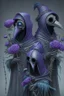 Placeholder: Undead minions of the Silvered Rose, wear long black robes, with a purple rose symbol, leather plague doctor masks with beaks and pale blue lenses