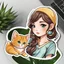 Placeholder: very beautiful sticker like realistic cartoon girl with cat