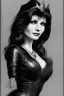 Placeholder: drawing of young victoria principal as evil queen in black leather, feminie, angry, stern look on her face, volouptous, busty, cleavage, emperious, mature, highly detailed, digital painting, artstation, concept art, smooth, sharp focus, illustration, art by gaston bussiere and alphonse mucha