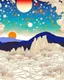 Placeholder: Many colors, peaceful, Egon Schiele, Max Ernst, night sky filled with galaxies and stars, rock formations, trees, flowers, one-line drawing, sharp focus, 8k, deep 3d field, intricate, ornate, one million strokes