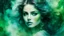 Placeholder: collage, old paper, slightly worn edges, alcohol ink, hyperdetail, portrait of a translucent woman surrounded by a rich dark green background with a slight mist and otherworldly glow, which creates a dreamy and ethereal atmosphere, Anna Razumovskaya, Anna Dittmann, Luis Royo