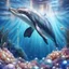 Placeholder: Hyper Realistic Cute Dolphin swimming under the ocean with pearls & crystals under water