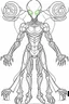 Placeholder: outline art An evolved alien .From Ben 10 cartoon cinematic lighting, high resolution 3D render art coloring pages with witch, white background, Sketch style, full body, use outline, Mandala style, clean line art, white background, no shadows and clear and well