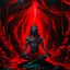 Placeholder: An painting of Hindu god YAMA in a cave, neon red colors, high detail, dark vibe