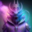 Placeholder: purple mythical creature in galaxy, teal and purple smoke, detailed, realistic, 4k