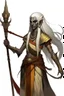 Placeholder: Ahs genasi from dnd with ashesen skin and asian flowing hair on head holding a spear in Monk attire with ash giant symbolism more ash less fire