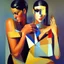 Placeholder: a painting of a man and a woman, a cubist painting by Keith Mallett, cg society, figurative art, cubism, fauvism, art