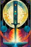 Placeholder: Create a chaotic abstract cubist Tarot Card depicting The Ace of Swords , in the style of Bill Sienkiewicz, Philippe Druillet, Gustav Klimt, and Jean Giraud Moebius, precisely drawn, colored and inked, with ornate bordered edges