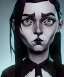 Placeholder:  Wednesday Addams, one person, dynamic lighting, hyper realistic, black and white