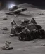 Placeholder: Crashed photorealistic futuristic destroyed mechanical mechwarrior space ship on the lunar surface