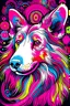 Placeholder: pink Collie in percy jackson style , fun colorfull, psychedelic