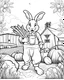 Placeholder: B/W outline art,coloring book page, full white, super detailed illustration for adult, "farmer rabbit : spooky rabbit holds a carrot in his hands", crisp line, line art, high resolution,cartoon style, smooth, low details, no shading, no fill, white background, clean line art,low background details, Sketch style.