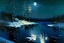 Placeholder: Night, Moon, distant mountains, pine trees, lagoon, lagoon reflections, winter, ice, snowy land, lesser ury and otto pippel impressionism paintings